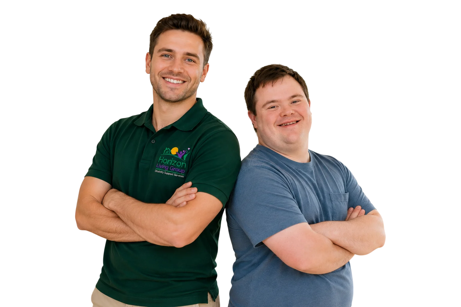 Horizon Living Group support worker standing with a participant